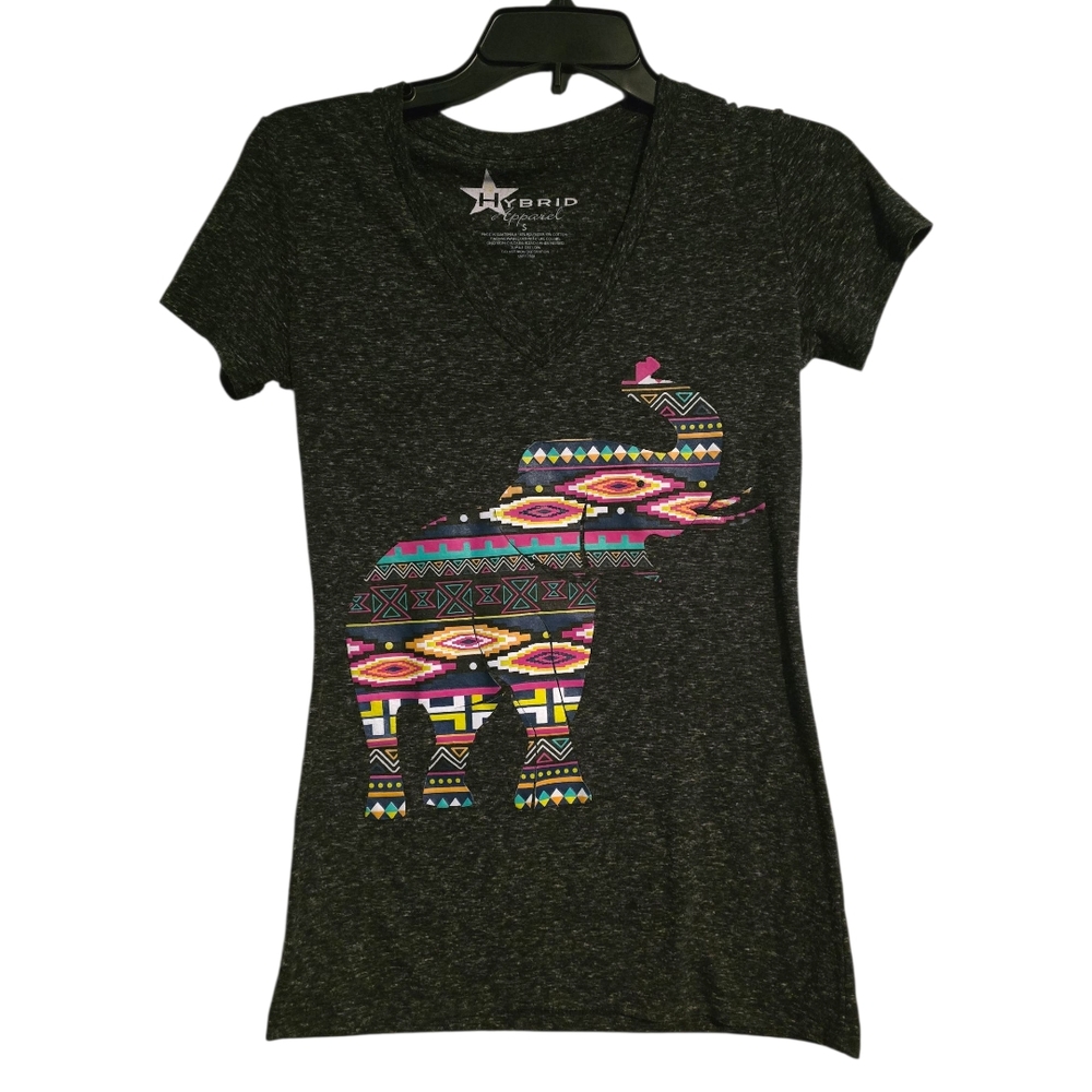 Hybrid Apparel Women's Charcoal Elephant Graphic Tee